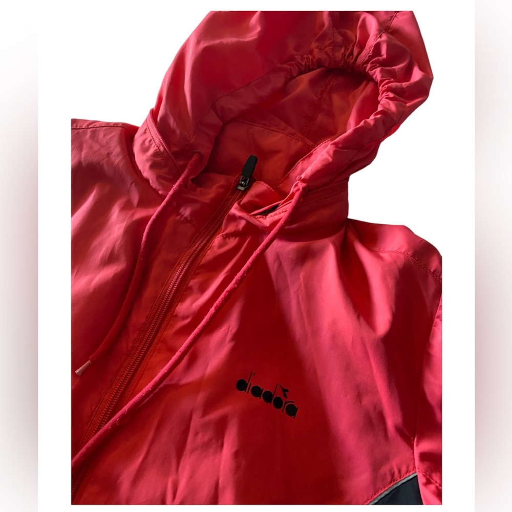 Vintage Diadora Running Track Jacket Women’s Pink Black Reflective Hood Zipper